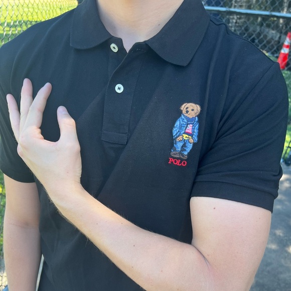 POLO BEAR RALPH LAUREN MEN TENNIS GOLF RUGBY SHIRT BLACK RED TEDDY CHRISTMAS NEW - Picture 13 of 16